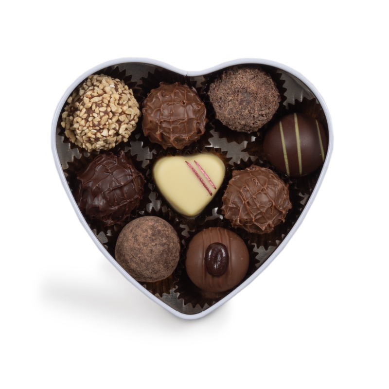 Metallherzdose mit Truffes assortiert (9 Stk.) 
