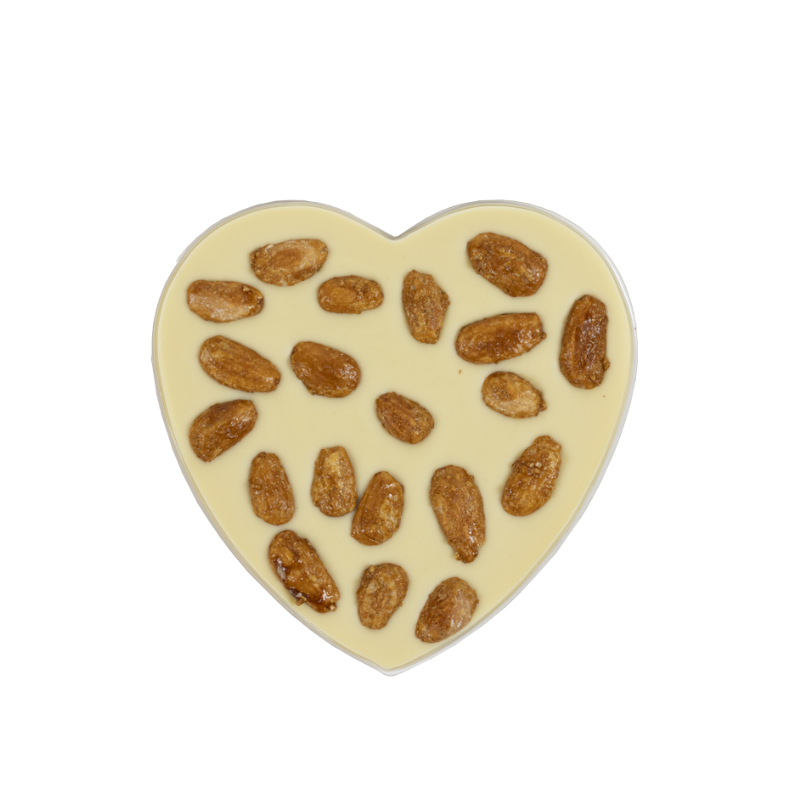 Herz weiss mit karamelisierten Mandeln (150g)