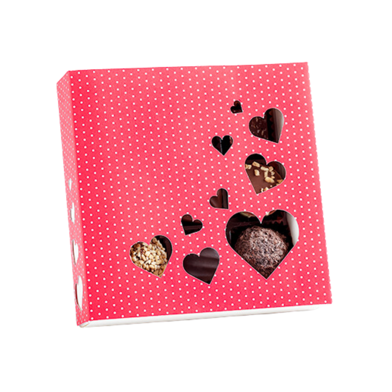 Schachtel mit Herz-Cutout mit assortierten Truffes & Pralinés (9 Stk.)