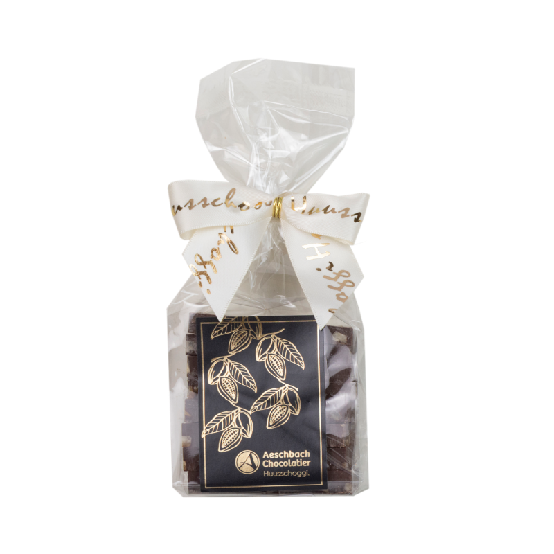 Huusschoggi im Säckli dunkel mit Orange